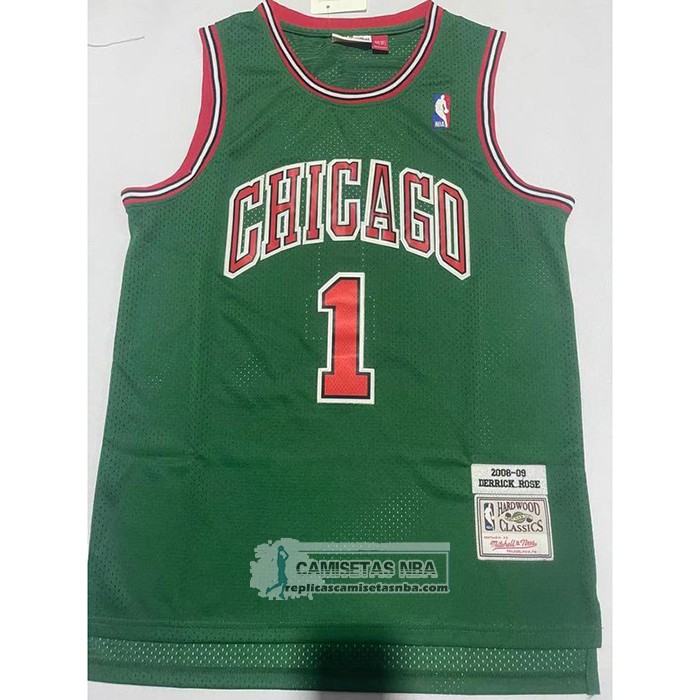 Camiseta Chicago Bulls Derrick Rose NO 1 Mitchell & Ness 2008-09 Verde2
